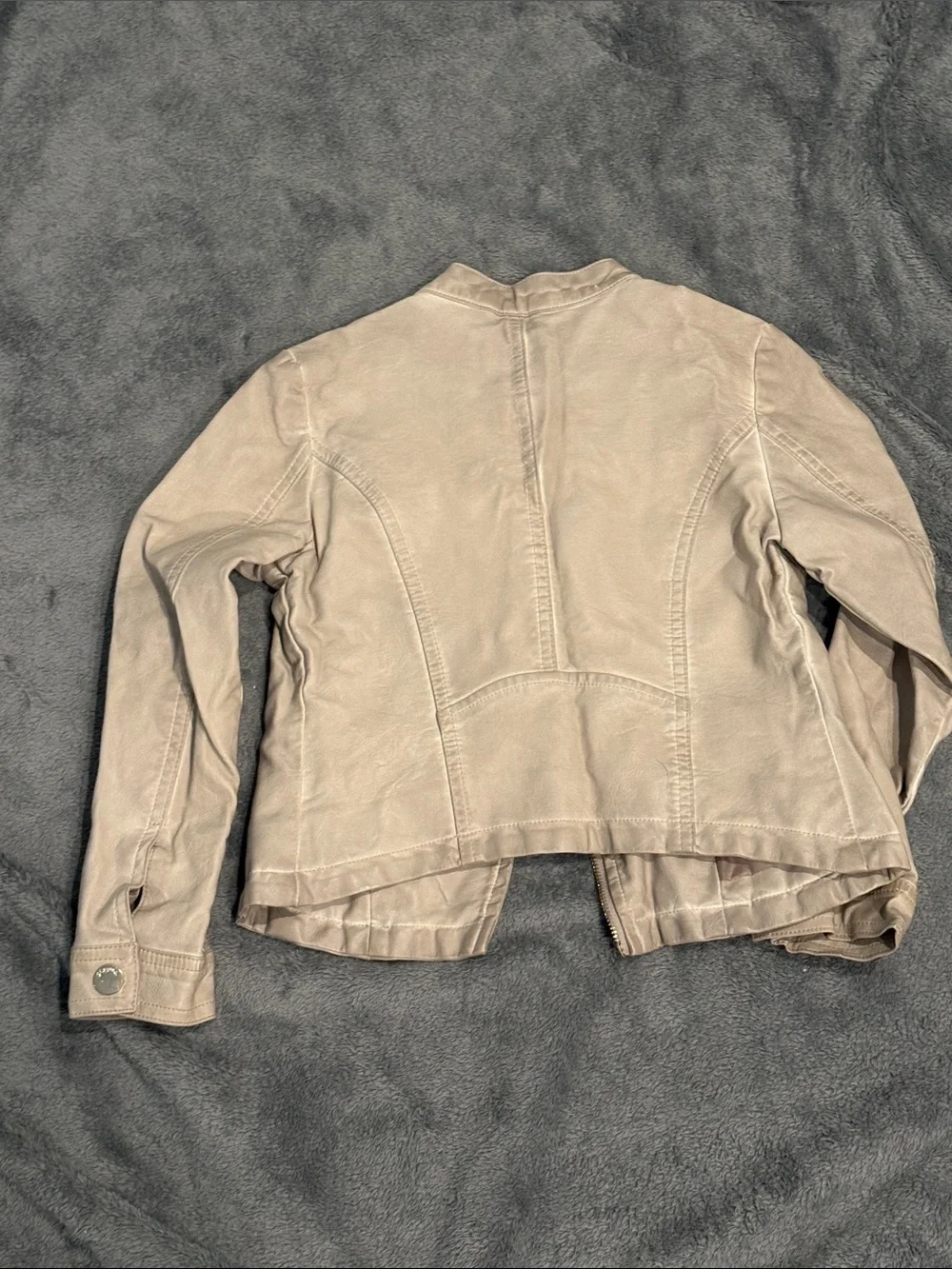 Girls 8Y - Mayoral Light Beige Faux Leather Moto Jacket